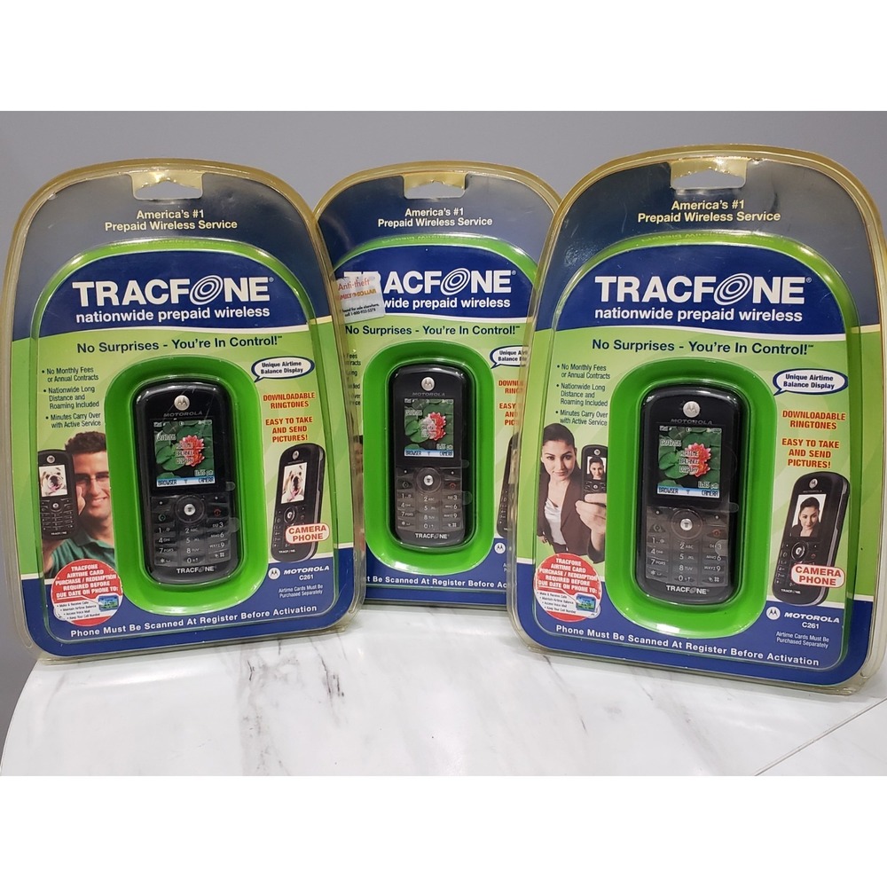 Lot 3 Motorola C261 TracFone Prepaid Wireless Camera Phone Black 2G Color Screen